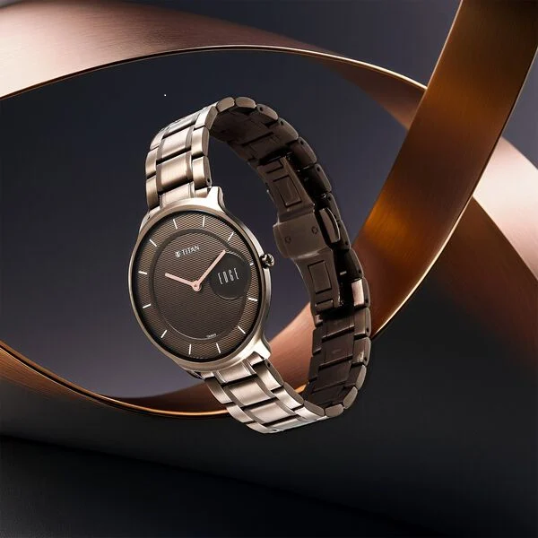 Titan Edge Slim Stainless Steel Strap Brown Dial Analog Watch for Men