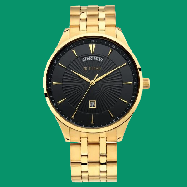 Titan Regalia Opulent Black Dial Analog with Day and Date Stainless Steel Strap watch for Men