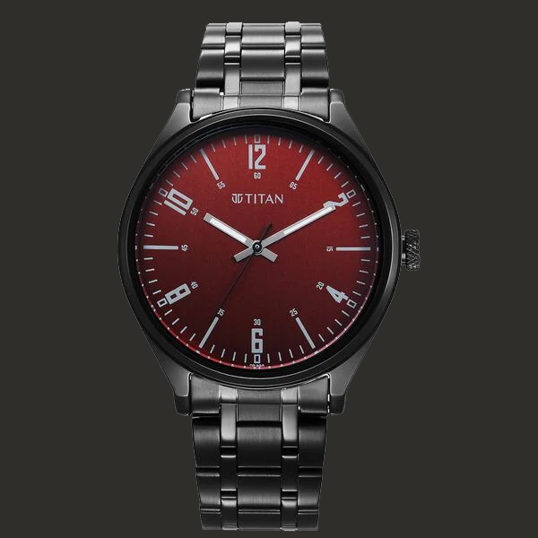 Titan Wrist Wit Quartz Analog Brown Dial Stainless Steel Strap Watch for Men