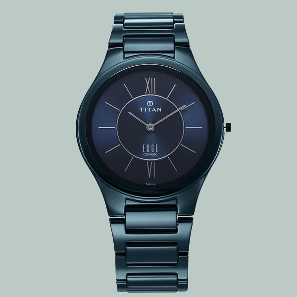 Titan Edge Ceramic Quartz in Glossy Electric Blue Dial Watch for Men
