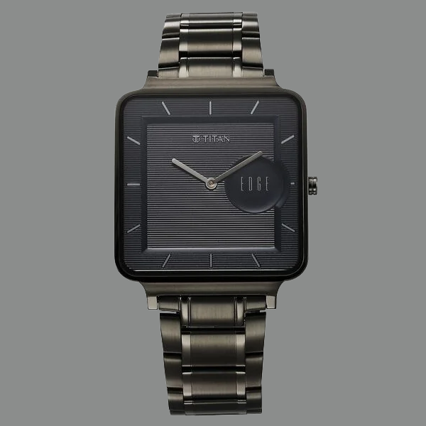 Titan Edge Quad Quartz Analog Blue Dial With Grey Stainless Steel Strap Watch For Men