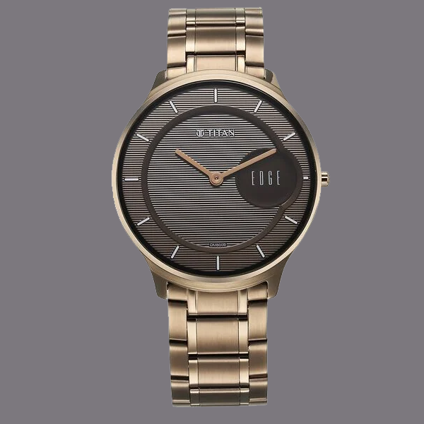 Titan Edge Metal Golden Dial Stainless Steel Strap Watch for Men