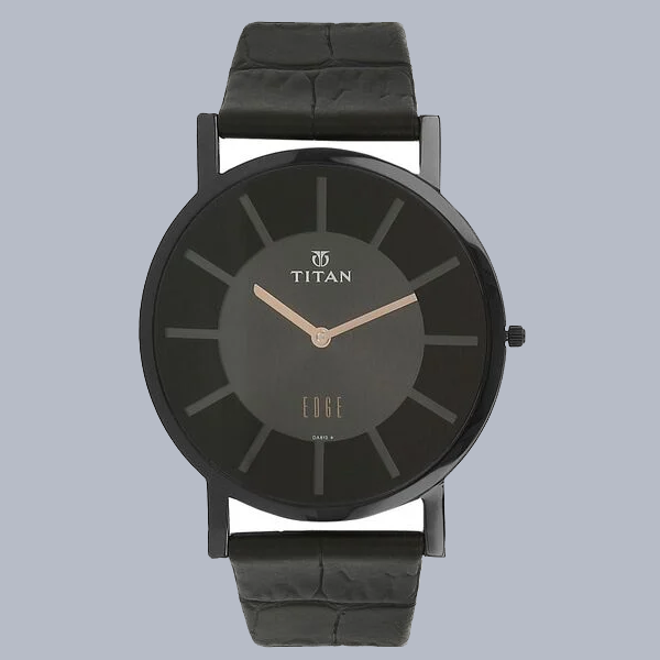 Titan Quartz Analog Black Dial Leather Strap Watch for Men