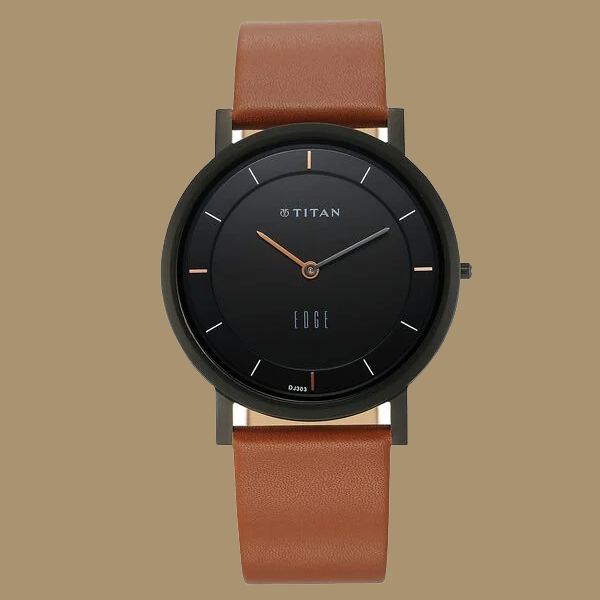 Titan Quartz Analog Black Dial Leather Strap Watch for Men