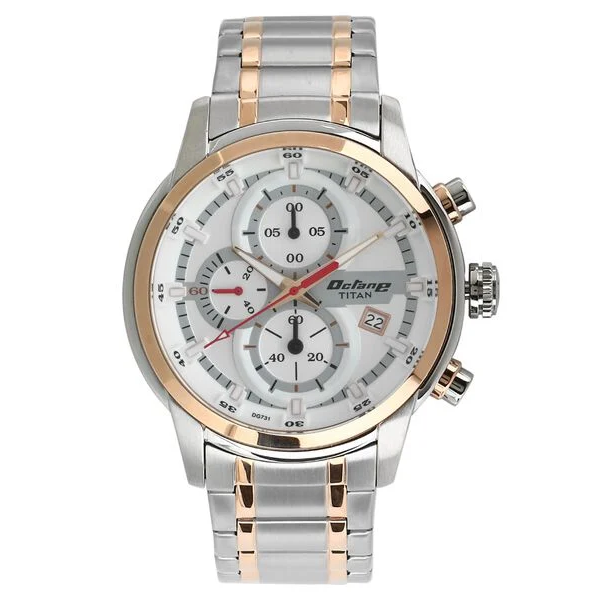 Titan Octane Quartz Chronograph White Dial Stainless Steel Strap Watch for Men