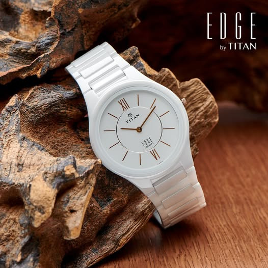 Titan Edge Ceramic Quartz in Arctic White Dial Watch for Men