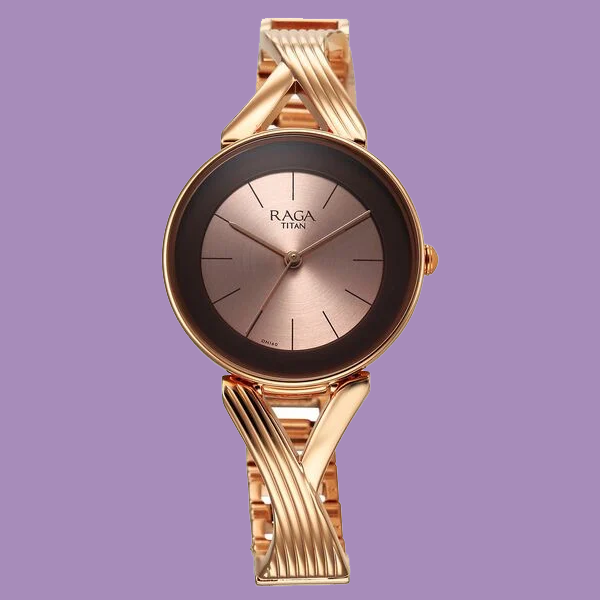 Titan Raga Chic Quartz Analog Rose Gold Dial Metal Strap Watch for Women