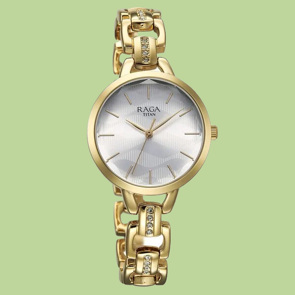 Titan Raga Showstopper Quartz Analog Silver Dial Metal Strap Watch For Women