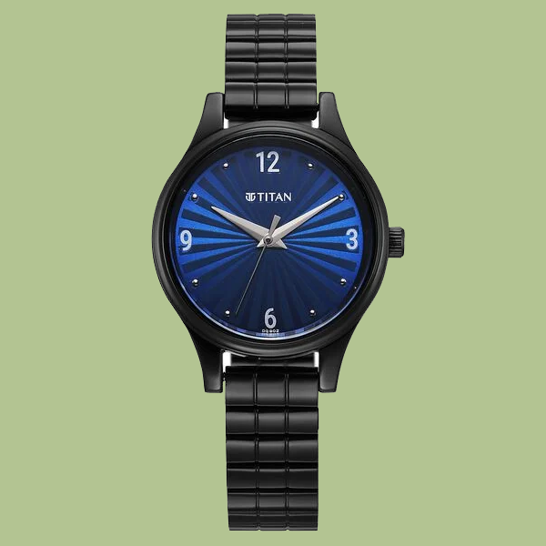 Titan Karishma Quartz Analog Blue Dial Black Stainless Steel Strap Watch For Women
