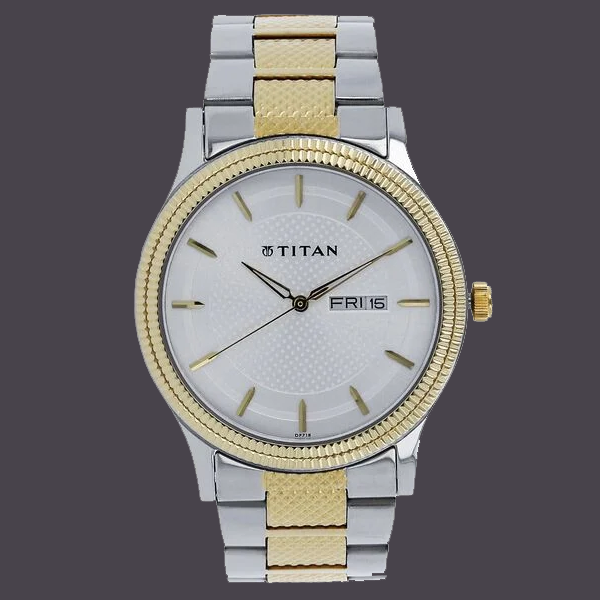 Titan Quartz Analog with Day and Date Silver Dial Two Toned Stainless Steel Strap Watch For Men