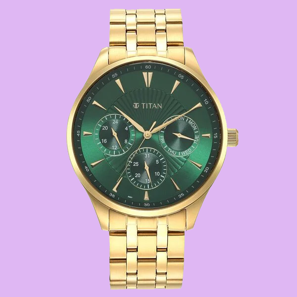 Titan Opulent Green Dial Quartz Multifunction Stainless Steel Strap watch for Men