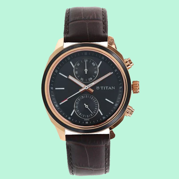 Titan Quartz Multifunction Blue Dial Leather Strap Watch for Men