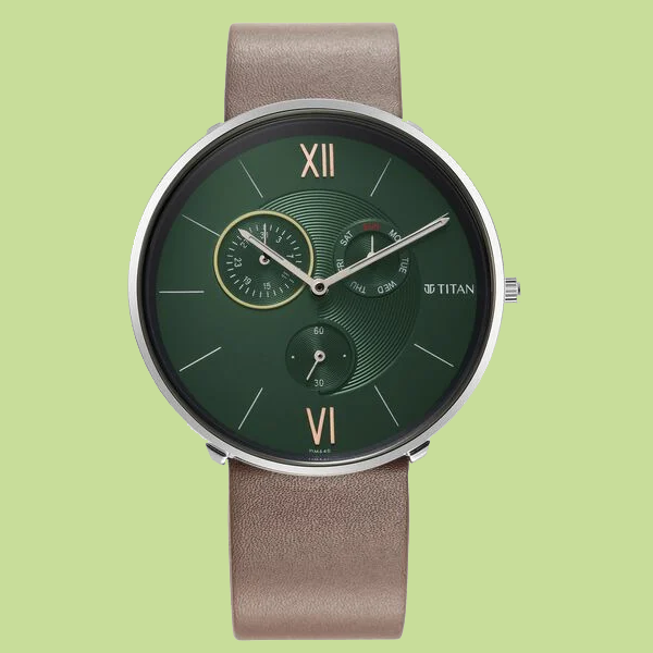 Titan Slim Quartz Multifunction Teal Dial Quartz Stainless Steel Strap watch for Men