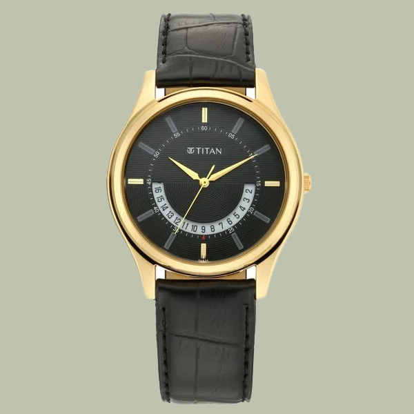 Titan Lagan Black Dial Analog Leather Strap Watch for Men