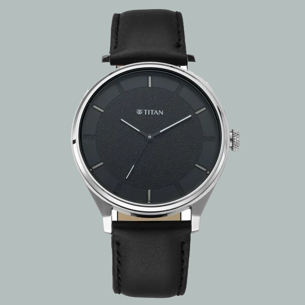 Titan Workwear Quartz Analog Black Dial Black Leather Strap Watch For Men