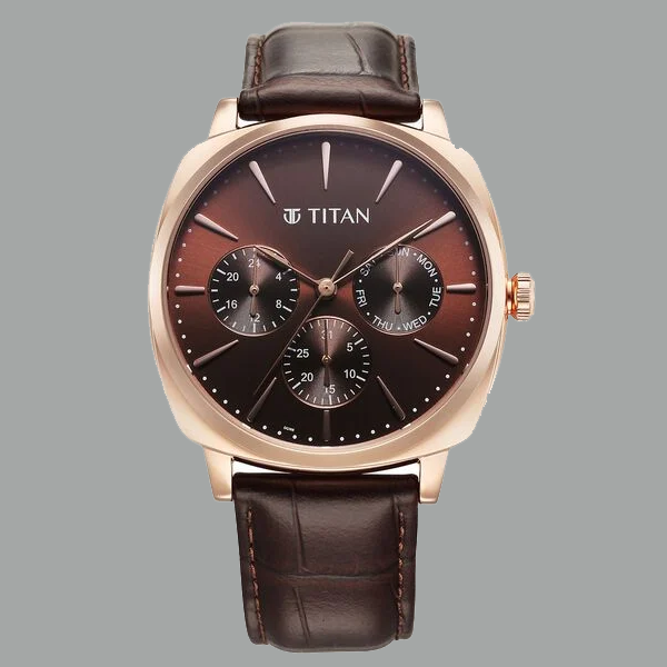 Titan Classique Suave Quartz Brown Dial Brown Leather Strap Watch for Men