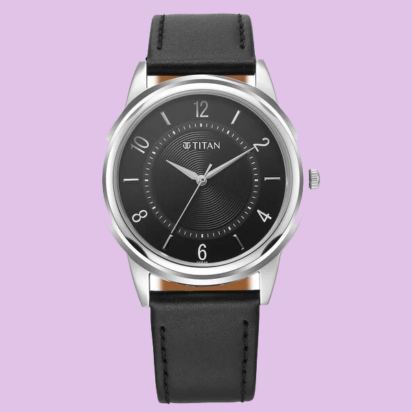 Titan Karishma Zing Quartz Analog Black Dial Leather Strap Watch for Men