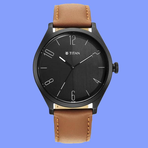 Titan Quartz Analog Black Dial Leather Strap Watch for Men
