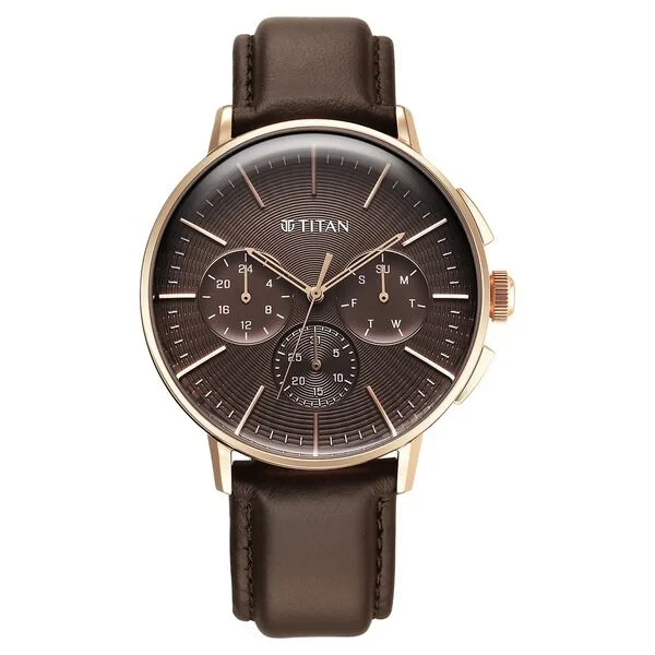 Titan Light leathers Multifunction Brown Dial Leather Strap Watch For Men