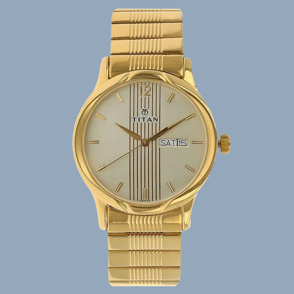 Titan Analog with Day and Date Champagne Dial Metal Strap watch for Men