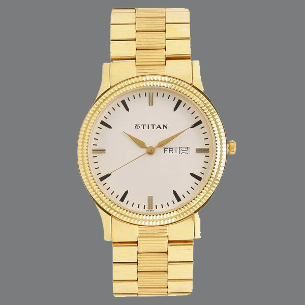 Titan Quartz Analog with Day and Date White Dial Stainless Steel Strap Watch for Men