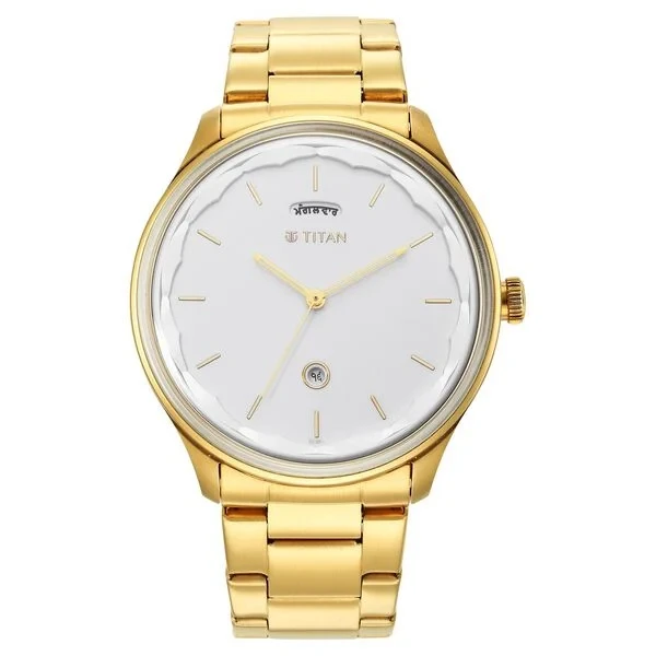 Titan Punjab Collection White Dial Analog with Day and Date Stainless Steel Strap Watch for Men