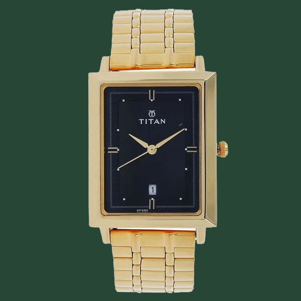 Titan Quartz Analog with Date Black Dial Stainless Steel Strap Watch for Men