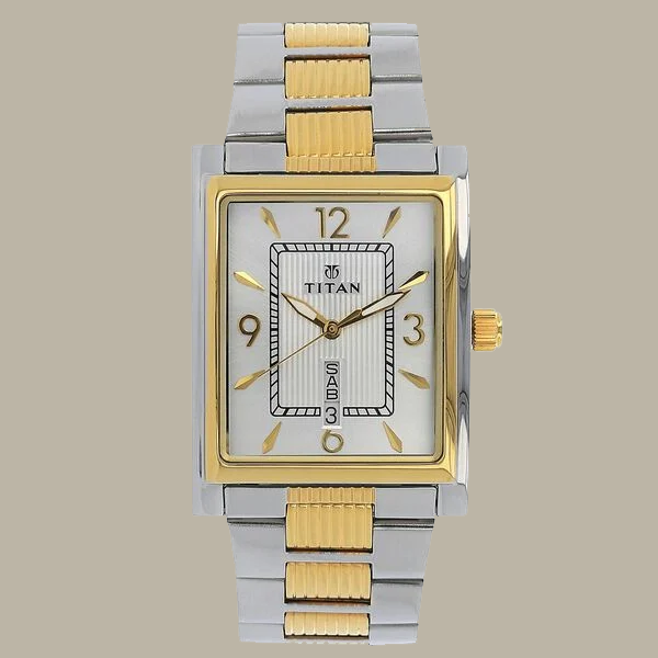 Titan Quartz Analog with Day and Date Silver Dial Stainless Steel Strap Watch for Men