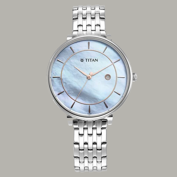 Titan Workwear Blue Dial Analog with Date Stainless Steel Strap Watch for Women
