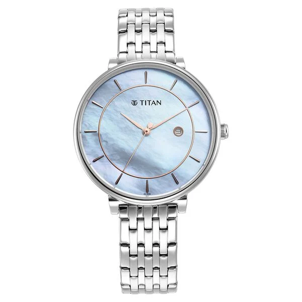 Titan Workwear Blue Dial Analog with Date Stainless Steel Strap Watch for Women