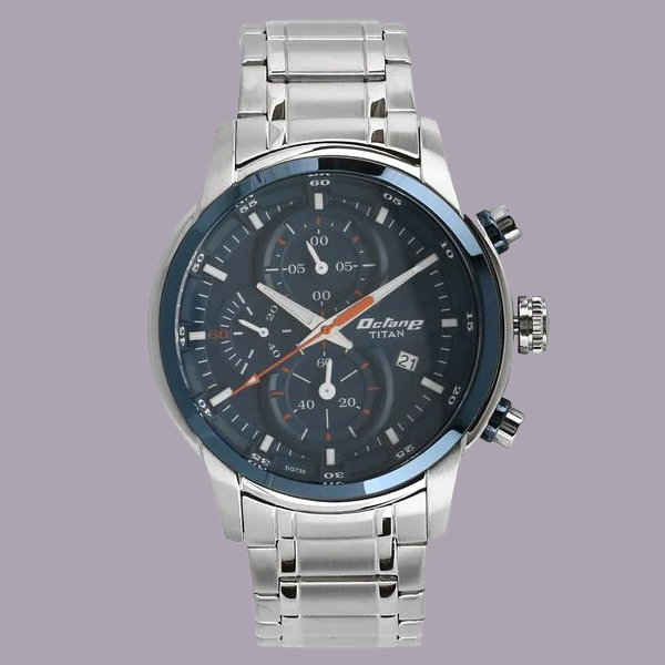 Titan Octane Quartz Chronograph Blue Round Dial Silver Stainless Steel Strap Watch For Men