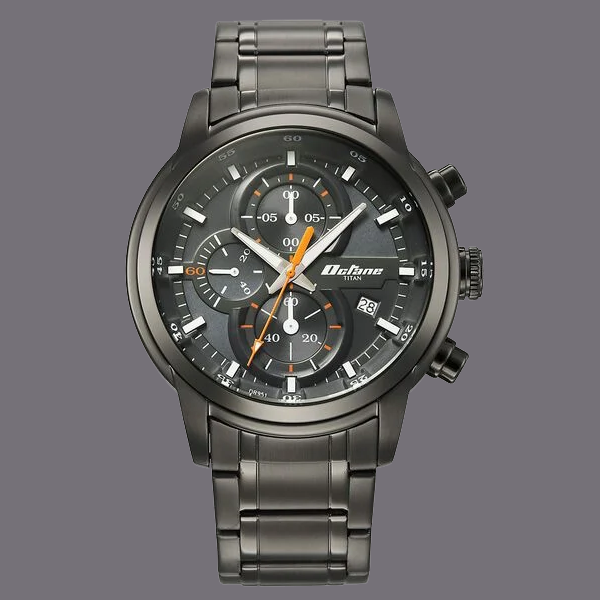 Titan Octane Primal Quartz Chronograph Grey Dial Grey Stainless Steel Strap Watch For Men
