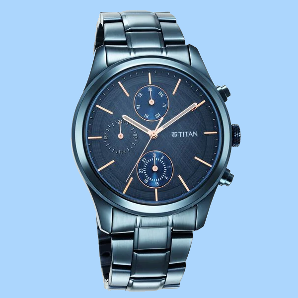 Titan Neo Splash Quartz Analog with Date Blue Dial Blue Stainless Steel Strap Watch For Men