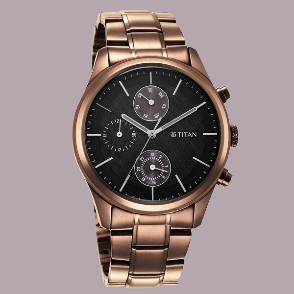 Titan Neo Splash Quartz Multifunction Black Dial Stainless Steel Strap Watch for Men