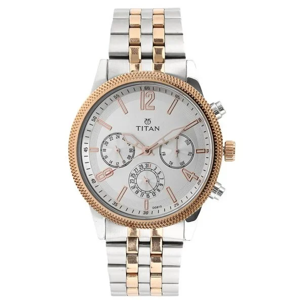Titan Men's Metropolitan Luxe: Multifunction White Dial with Two-Tone Stainless Steel Bracelet Watch