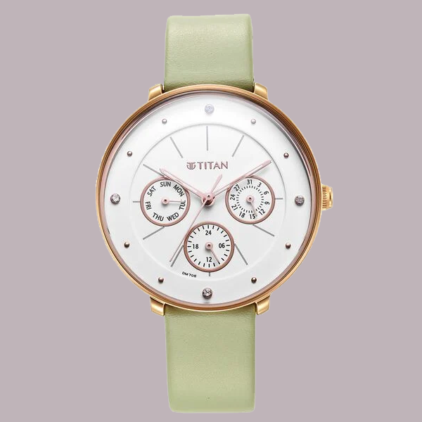 Titan Neo Quartz Multifunction White Dial Leather Strap Watch for Women
