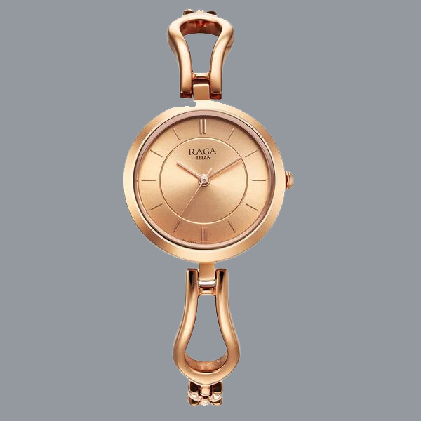 Titan Raga Quartz Analog Rose Gold Dial Rose Gold Metal Strap Watch For Women