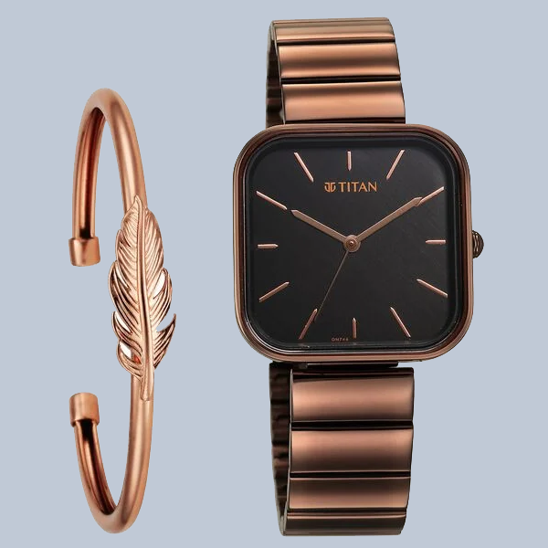 Titan Purple Stackables Quartz Analog Black Dial Stainless Steel Strap Watch for Women