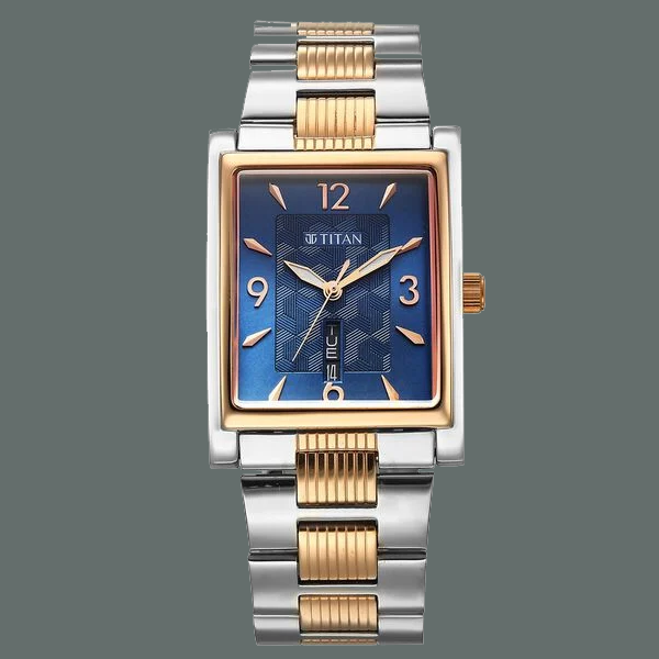 Titan Karishma Wedding Edit Analog with Day Date With Blue Dial Two Toned Stainless Steel Strap Watch for Men