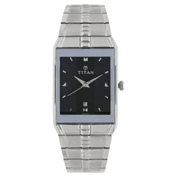 Titan Quartz Analog with Date Black Dial Stainless Steel Strap Watch for Men
