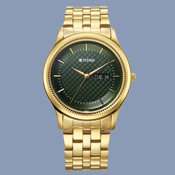 Titan Karishma Quartz Analog with Day and Date Green Dial Stainless Steel Strap Watch For Men