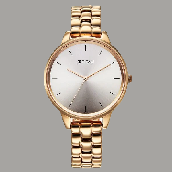 Titan Neo Quartz Analog Grey Dial Rose Gold Metal Strap Watch For Women